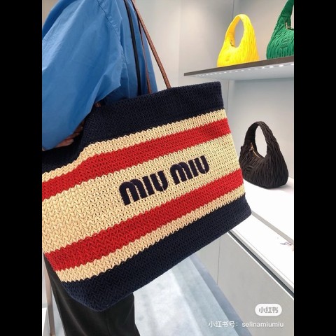 miu mi* 라피아 코튼 토트백