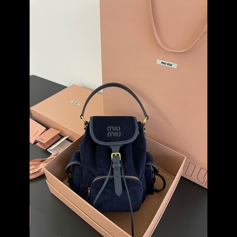 miu mi* 엠보싱로고 코듀로이 및 가죽 백팩 미디움, 라지 [정품급]