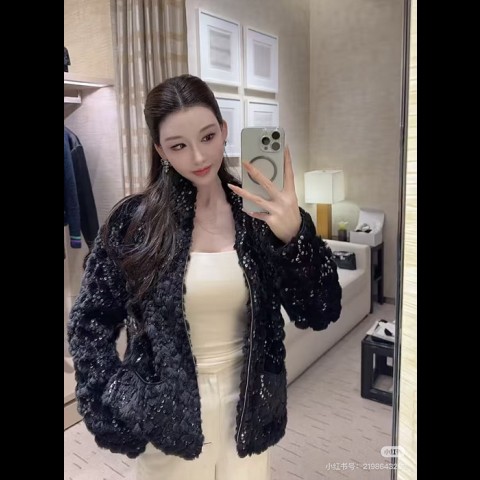 cc 스키 컬렉션 글리터 퍼 보온 재킷