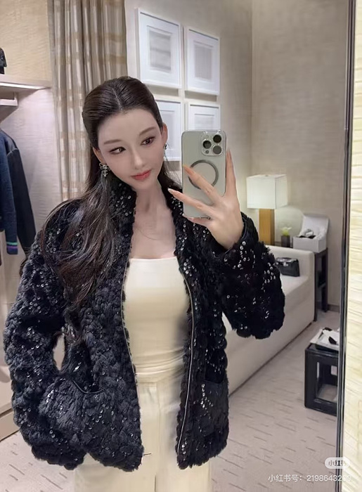 cc 스키 컬렉션 글리터 퍼 보온 재킷