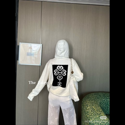 cc 클로버 패턴 캐시미어 울 후드 집업