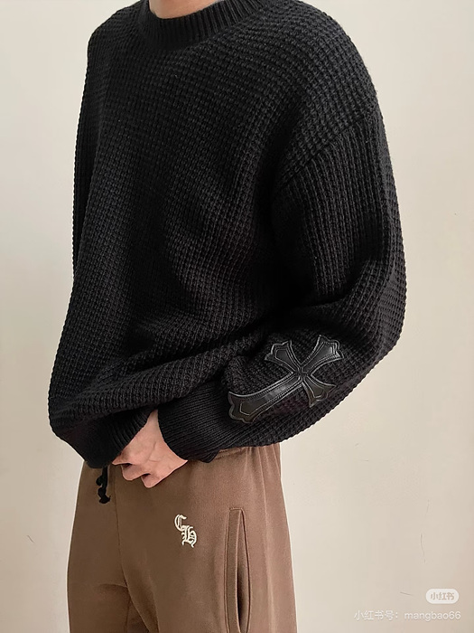 chrome heart* 크로스 레더 패치 라운드 니트 (공용)