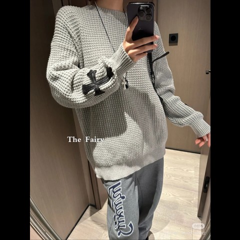 chrome heart* 크로스 레더 패치 라운드 니트 (공용)